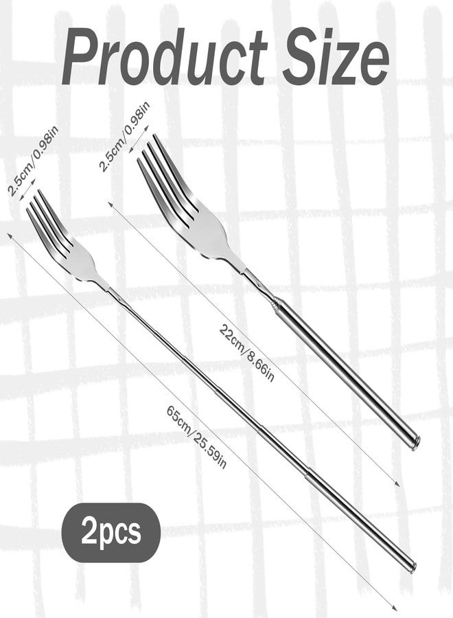 Aeaocvo 2Pcs Extendable Forks 8.7 to 25.6 Inch Adjustable Telescopic Fork, Stainless Steel Long Fork Retractable Dinner Fork for Fruit Dessert BBQ - Image 2